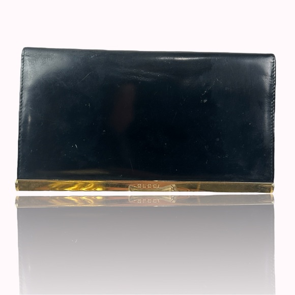 Gucci Black Leather Clutch Wallet with Gold Trim - Picture 1 of 12